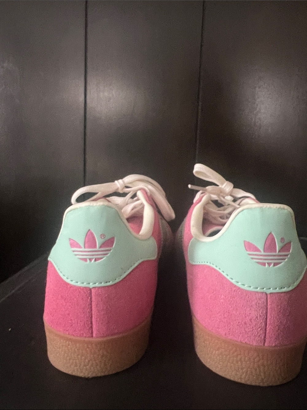 Never worn - adidas Pink Suede Sneakers with Mint Stripes - Picture 3 of 3